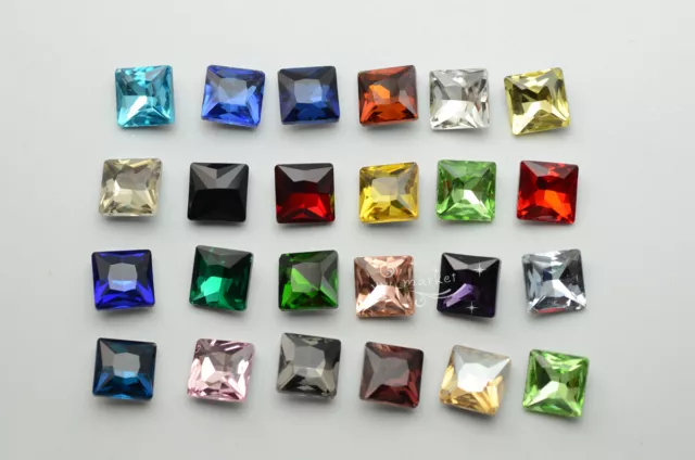 100 PCS 12mm X 12mm Glass Color Faceted Glass Square Jewels  stones dress