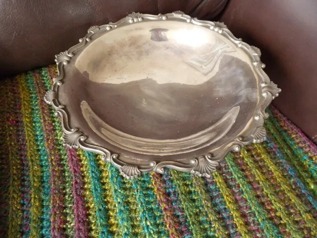Antique Silver Plate Circular Tazza by John Round Sheffield Rim shell patterned