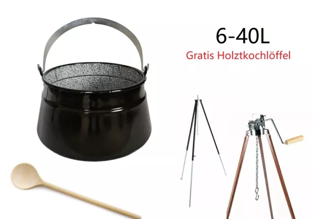 6 - 40L Ungarischer Fischkessel Emaille Feuertopf Gulaschkessel Kessel