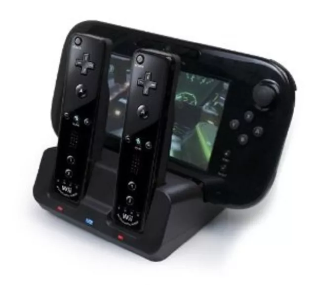 Black Dual Docking Station + 2 Batteries + Cable for Wii & Wii U Remote Gamepad