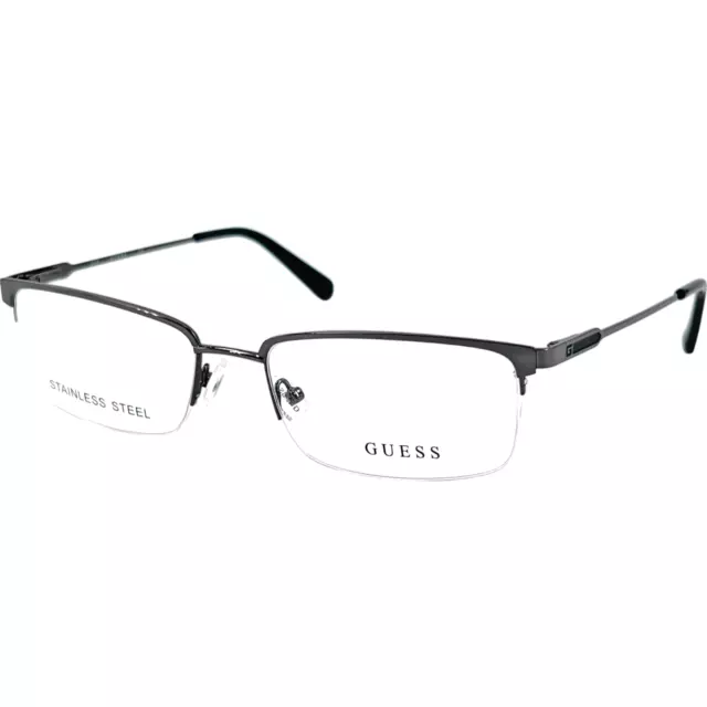 GUESS GU50005 MEN'S Semi Rimless Eyeglass Frame 008 Shiny Gunmetal 54 ...