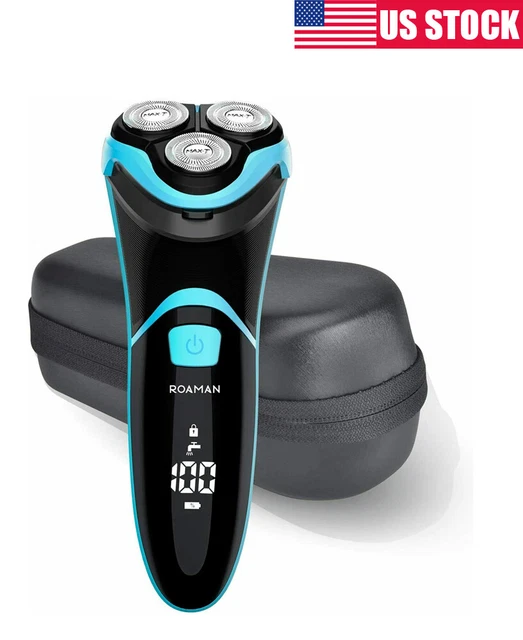 Waterproof Men's Electric Razor Pop-Up Trimmer Rotary Shaver Wet & Dry with Bag