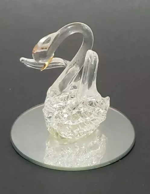 Vintage Glass Swan Ornament Figurine 2-1/4 Inches 2