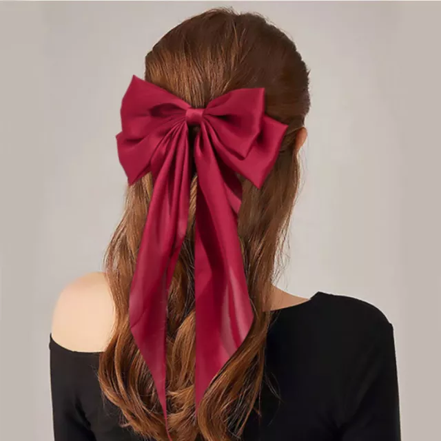 Women Silk Satin Bow Hair Clip Spring Clips Hair Accessories Ribbon Hairpins