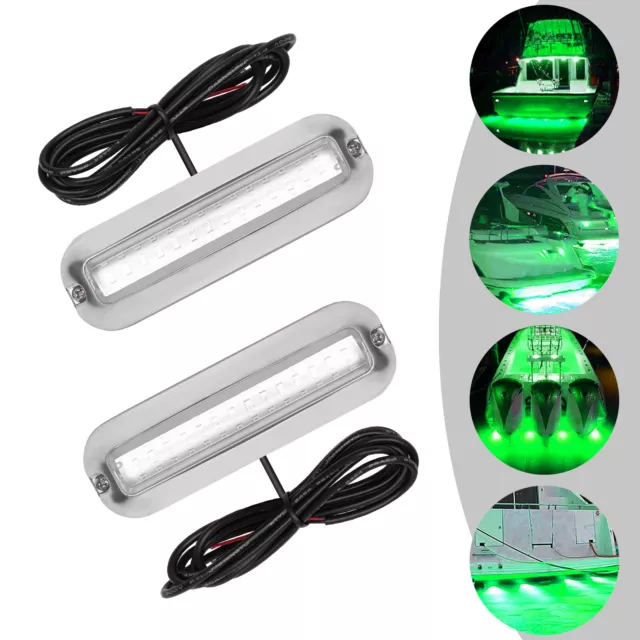 2PCS Green 42LED Marine Boat Transom Light Stainless Steel Underwater Pontoon