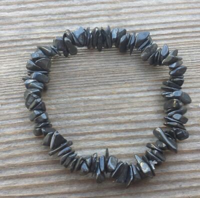 Natural Black Tourmaline Stone Gemstone Stretchy Chip Bracelet