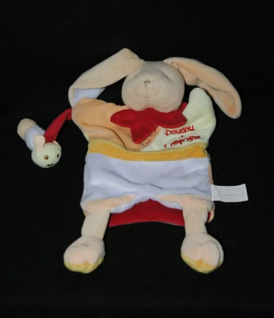 Marionnette lapin jardinier DOUDOU ET COMPAGNIE chenille orange vert mauve TTBE