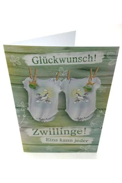 KARTE ZUR GEBURT von Zwillingen mit Geldfach Glückwunschkarte Zwilling
