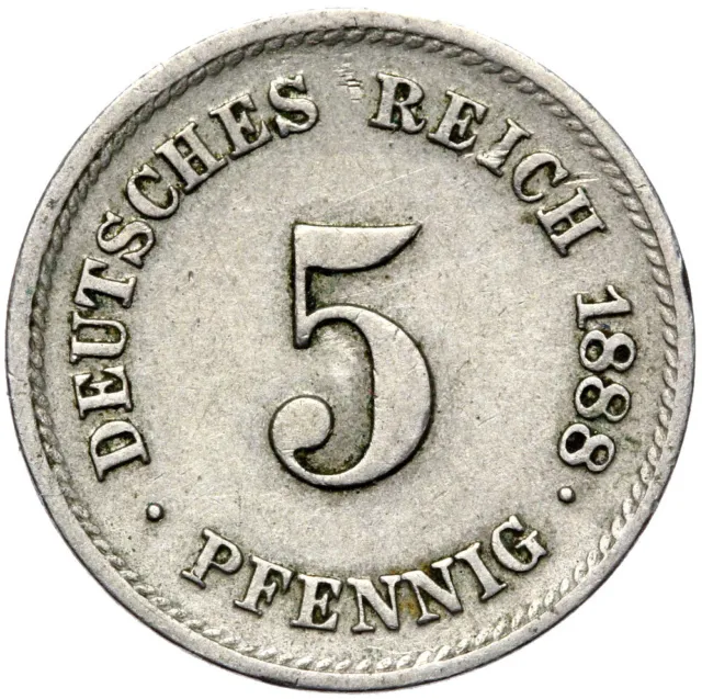 Deutsches Reich - Kaiserreich - J. 3 - Münze - 5 Pfennig 1888 F - ERHALTUNG !