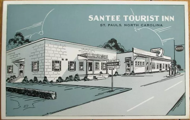 St. Pauls, NC 1940s Postcard: Santee Tourist Inn & Restaurant - North Carolina