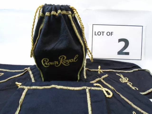 Lot of 2 small Crown Royal 375ml Pint Size Black Drawstring Bags 7"