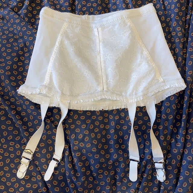 Vintage NOS Open Bottom Girdle Garter Belt  4 Metal Stocking Clips White Sz M