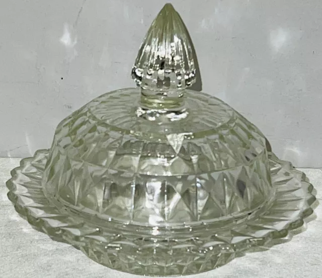 Jeannette WINDSOR CRYSTAL POINTED EDGE BUTTER DISH W/COVER & POINTED KNOB