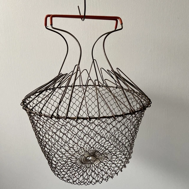 Ancien Panier à Salade/Œufs En Métal - Modèle Rigide, Art Populaire (diam. 19cm)