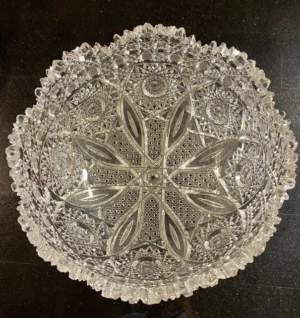 Outstanding Antique American Brilliant Period Cut Glass Bowl 9 Inch