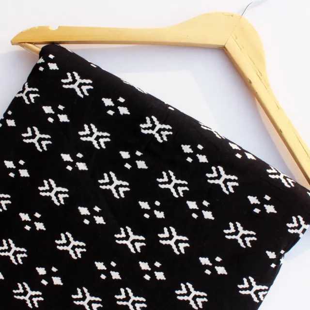 Indien Handmade Bloc Coton Imprimé Couture Tissu Noir Naturel Couleur 4.6m Fab