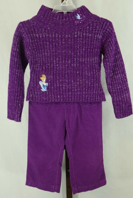 Toddler Girls Disney Jumping Beans Purple 2 Pc Sweater Pants Set Size 18-24 Mos