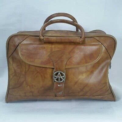 Vtg American Tourister Brown Faux Leather Carry On Duffel Bag Luggage No Key