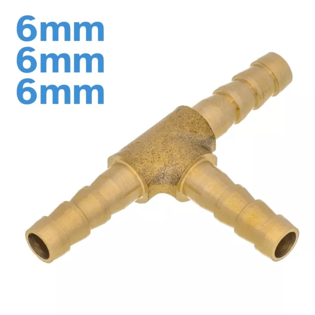 Brass 6mm - 6mm - 6mm 3 Way Barbed Tee Splitter Fitting Tubing Hose Connector