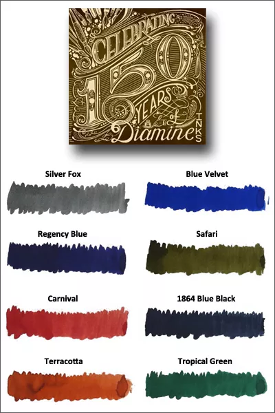 Diamine 40ml 150th Anniversary Tinten für Füllfederhalter - 16 Farben verfügbar