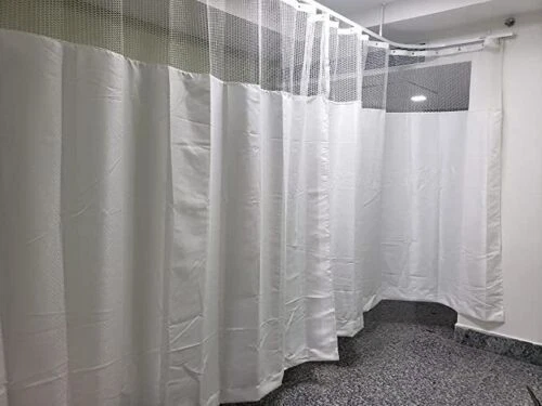 Polyester Zig Zag Curtain with Oval Net for Hospital ICU, (7 Feet Height, White)