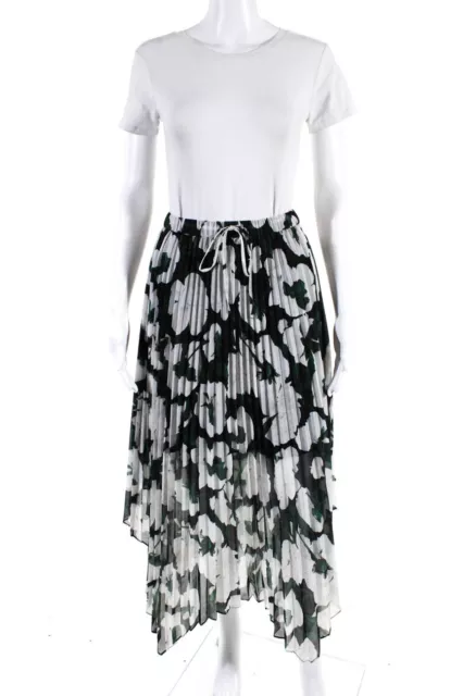 The Kooples Womens Floral Drawstring Pleated High Low Skirt Green Size 2