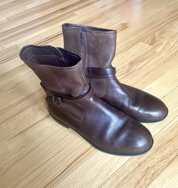 Ecco Womens Size 39 EUR  (8.5  US) Brown Leather  Zip Buckle Ankle Boots Bootie