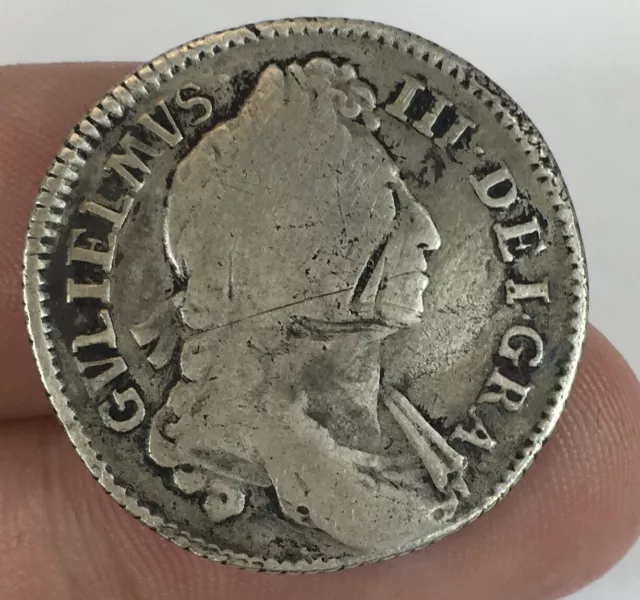 Antique William III 1697 Silver Shilling Coin