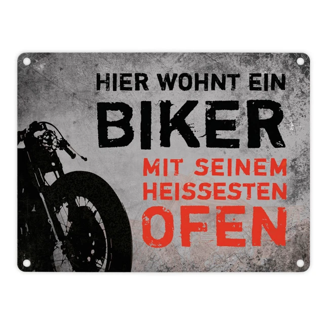 METALLSCHILD MOTORRAD MIT Spruch Hier wohnt ein Biker mit seinem