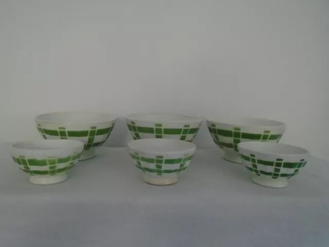 6 bols anciens Digoin Sarreguemines vert et blanc: 3 bols et 3 petits bols