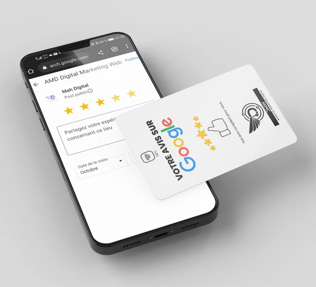 Carte d'avis Google - carte NFC- avis clients - review - QR code - sans contact 