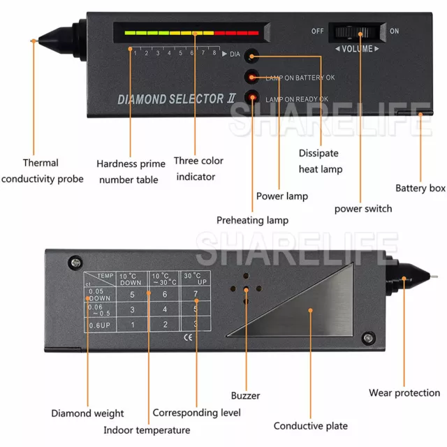 Diamond Tester Selector Gemstone Tool Gems Jewelry Test Tool LED Audio OZ 3