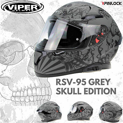 Viper Rsv95 Skull Graphic Full Face Crash Helmet Motorbike Pinlock Dvs Ece Acu