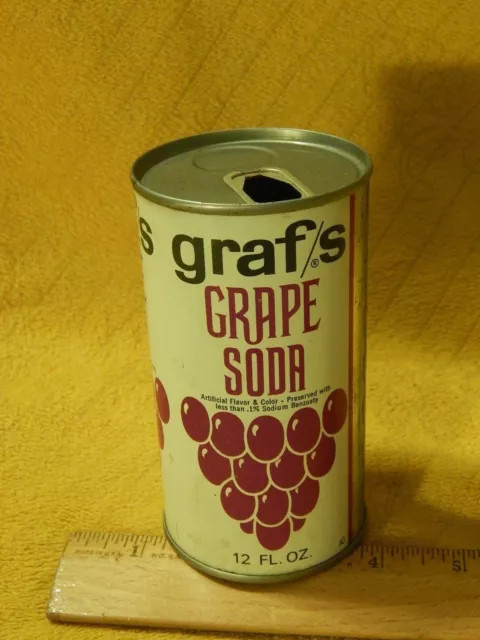 Steel Flat Top Pull Tab CANS [LOT of 2] Graf's + Hi-Q Grape Soda ~ Vtg Retro ~