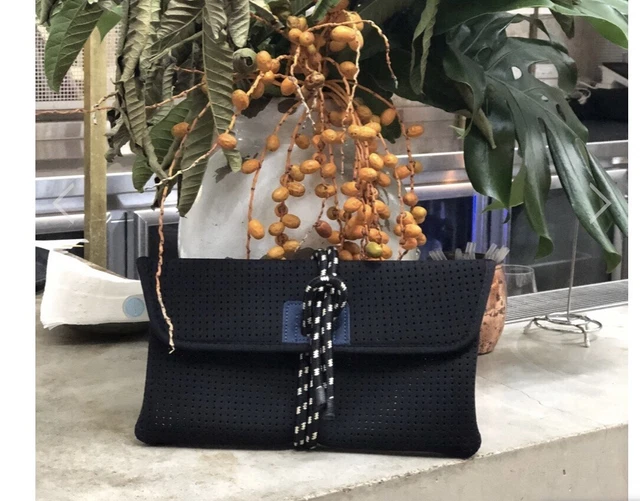 CHUCHKA - BEY NEOPRENE CLUTCH BAG Black with Black/White Rope.