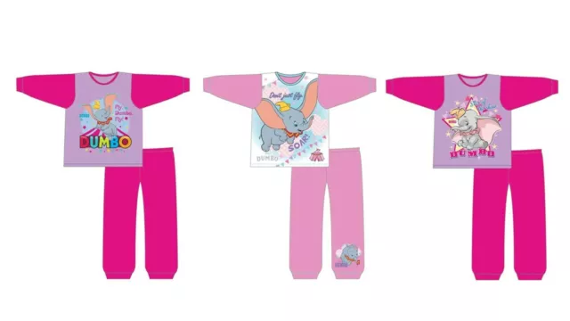 Girls Kids Dumbo the Elephant Pyjamas Nightwear PJs 100% Cotton Long Sleeve Pink