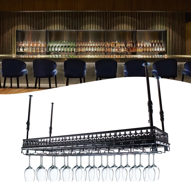 RETRO BAR DRINK Bottle Holder Ceiling Mounted Wine Glass Rack Storage