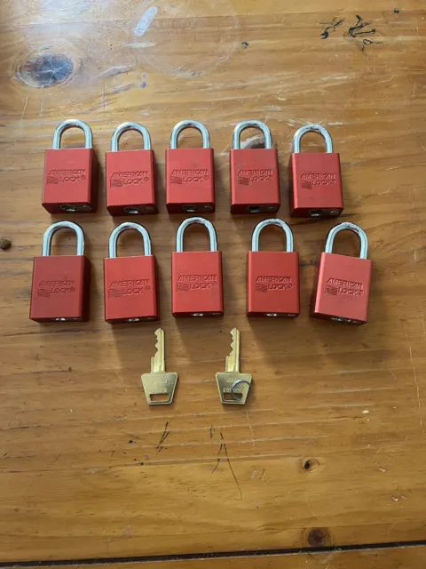 American Lock Company Series 1100 Red Padlocks Lot Of 10 Keyed The Same W/2 Keys