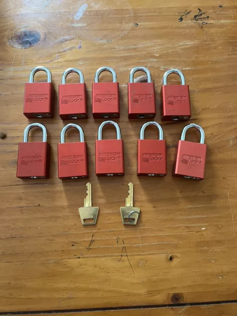 American Lock Company Series 1100 Red Padlocks Lot Of 10 Keyed The Same W/2 Keys