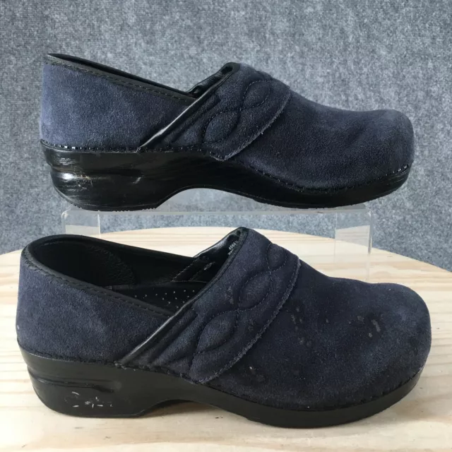 Lands End Shoes Womens 9 Slip On Clogs Blue Leather Round Toe Casual Comfort