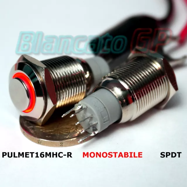 PULSANTE SPDT MONOSTABILE LED ROSSO 12V IP67 waterproof auto moto round switch