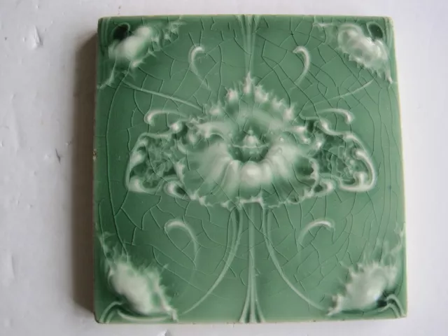 Antique 6" Flaxman Moulded & Majolica Glazed Art Nouveau Tile