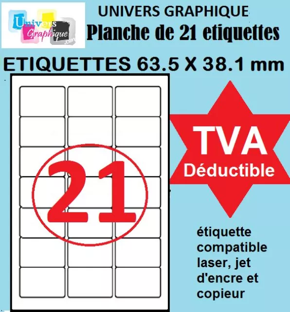 feuille avec 21 étiquettes autocollantes  63,5 x 38,1 mm étiquette adresse l7160