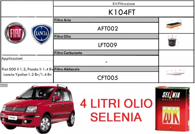 KIT TAGLIANDO 2 FILTRI UFI FIAT 500 DAL 2007 1.2 BENZINA E 4 LT OLIO  SELENIA 20K - Shopping.com