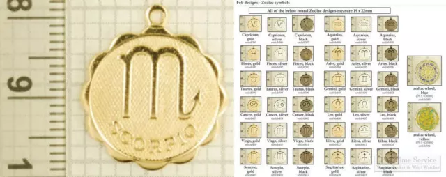 Zodiac / astrology sign decorative fobs, various designs & leather strap options