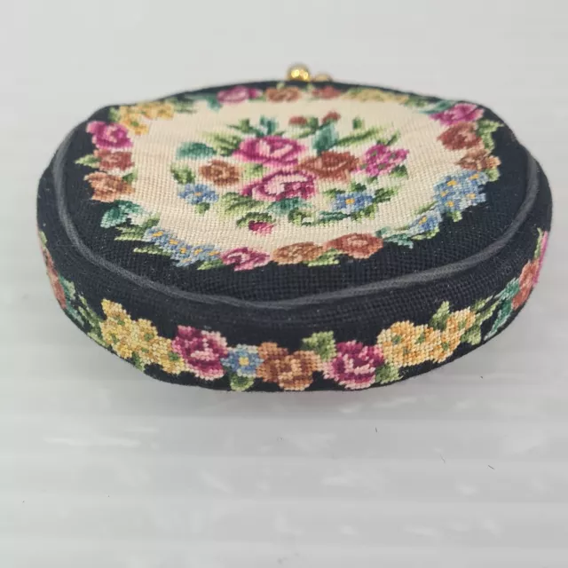 Vintage Tapestry Petit Point Coin Purse Change Pouch Needlework Handmade Floral 2