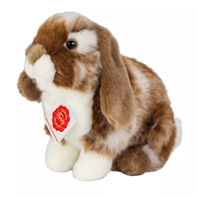 Teddy Hermann Hase sitzend braun weiß gescheckt Widderkaninchen 20cm Kuscheltier