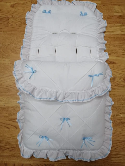Baby Jungen weiß/blau Bandschleifen Fuß Muff gemütliche Zehen Kinderwagen Buggy