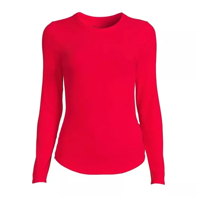 No Boundaries Women's Juniors Crewneck Ribbed T-Shirt Long Sleeves Red S,XL