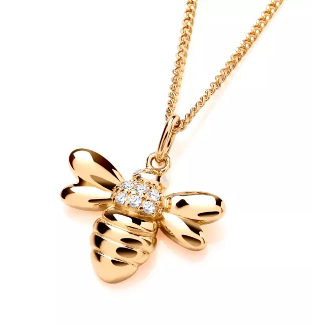 9ct Yellow Gold on Silver CZ Bumble BEE Pendant Necklace + 16 18 20 inch Chain